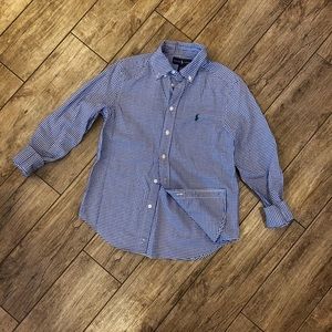 Boys Navy Blue & White Gingham Ralph Lauren Button Down shirt